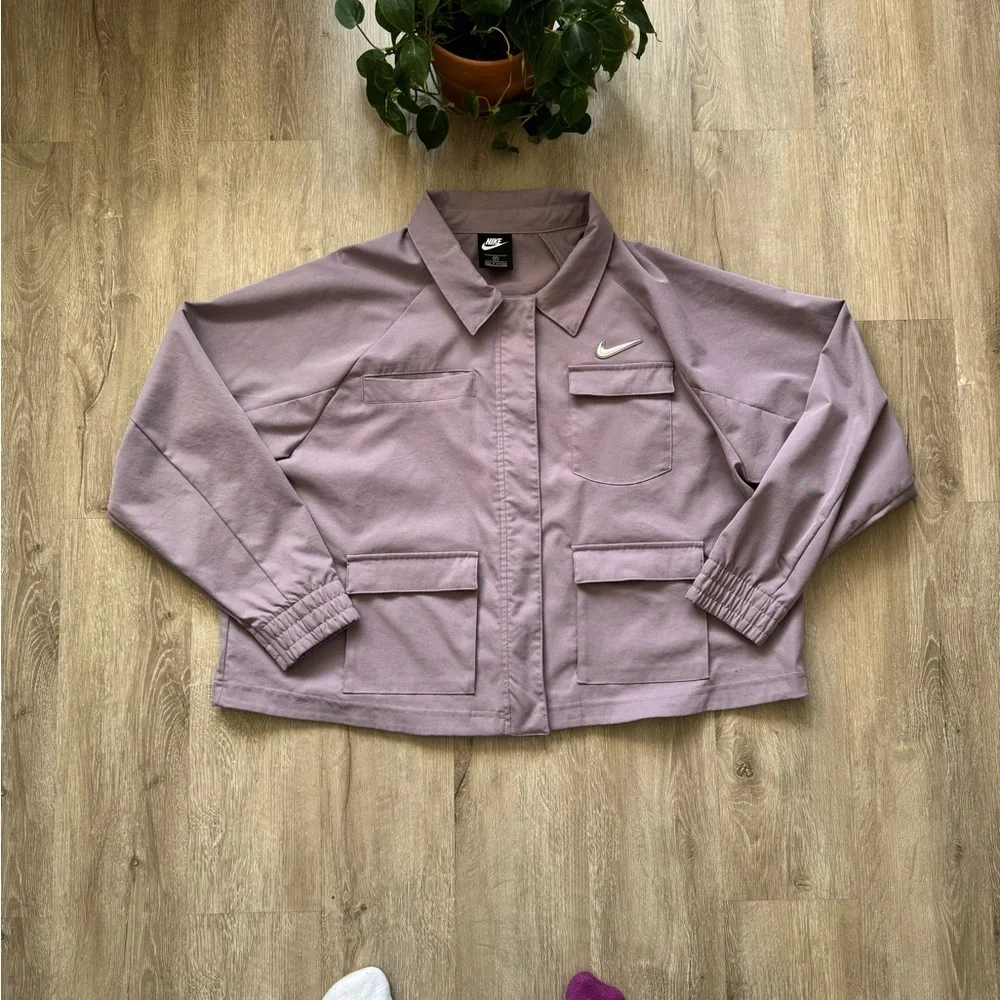 Nike Swoosh Woven Jacket Shacket in Purple Smoke